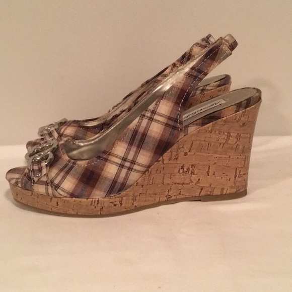 EUC American Eagle Plaid Wedge Sandals Sz7 - Picture 2 of 8